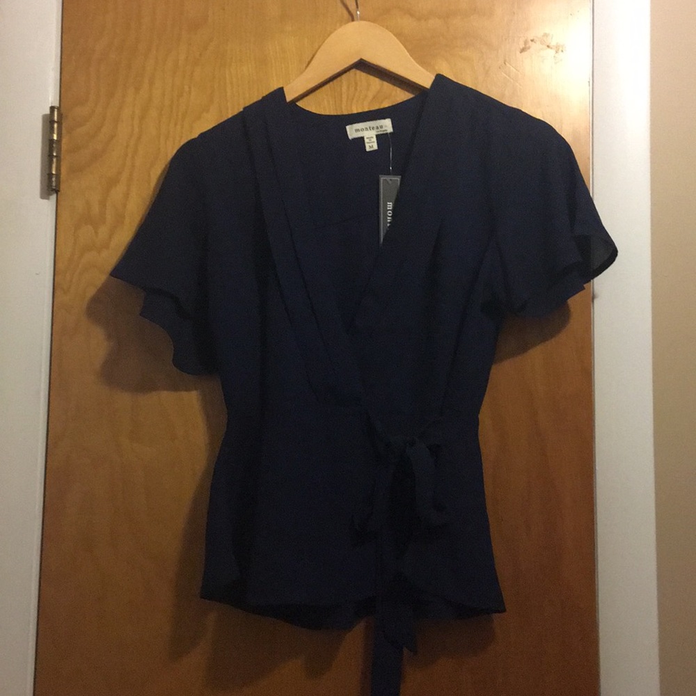Monteau Navy Tie Blouse